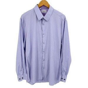 Duchamp Mens 18 XXL 46 Slim Fit Dress Shirt Long Sleeve Button Up Purple Gingham